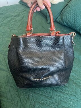Dooney & Bourke Black Satchel with Brown Top Handles